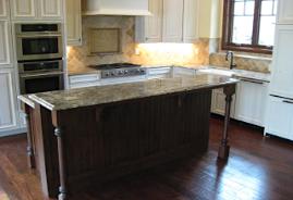 Kitchen center isle and marble deco panel back splash